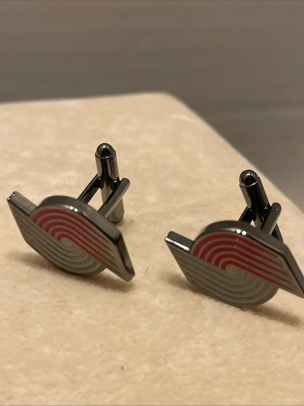 Portland Trail Blazer Men's Silver Tone Cufflinks with Red Accent